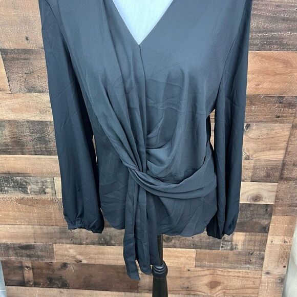 Inc International Concepts Blouse V Neck Black Draped Front Women Size Large - Picture 10 of 15